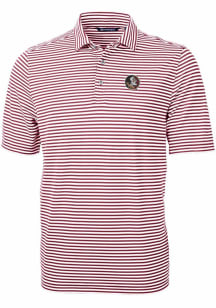 Cutter and Buck Florida State Seminoles Mens Red Virtue Eco Pique Stripe Short Sleeve Polo