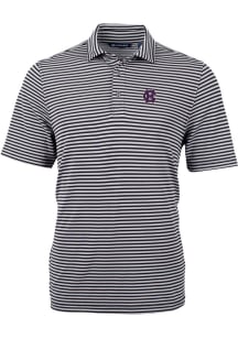 Cutter and Buck Holy Cross Crusaders Mens Black Virtue Eco Pique Stripe Short Sleeve Polo