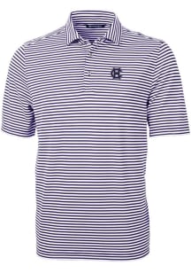 Cutter and Buck Holy Cross Crusaders Mens Purple Virtue Eco Pique Stripe Short Sleeve Polo