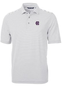 Cutter and Buck Holy Cross Crusaders Mens Grey Virtue Eco Pique Stripe Short Sleeve Polo