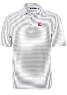 Cutter and Buck Indiana Hoosiers Mens Grey Virtue Eco Pique Stripe Short Sleeve Polo