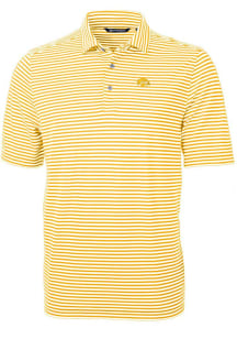 Mens Iowa Hawkeyes Gold Cutter and Buck Virtue Eco Pique Stripe Short Sleeve Polo Shirt