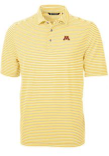 Mens Minnesota Golden Gophers Gold Cutter and Buck Virtue Eco Pique Stripe Short Sleeve Polo Shi..