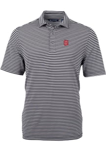 Cutter and Buck NC State Wolfpack Mens Black Virtue Eco Pique Stripe Short Sleeve Polo
