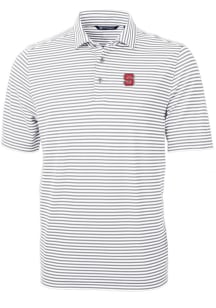 Cutter and Buck NC State Wolfpack Mens Grey Virtue Eco Pique Stripe Short Sleeve Polo