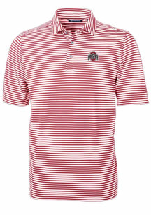 Cutter and Buck Ohio State Buckeyes Mens Red Virtue Eco Pique Stripe Short Sleeve Polo