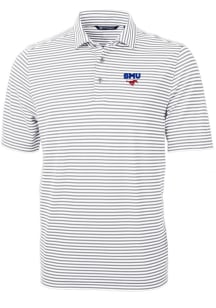 Cutter and Buck SMU Mustangs Mens Grey Virtue Eco Pique Stripe Short Sleeve Polo