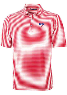 Cutter and Buck SMU Mustangs Mens Red Virtue Eco Pique Stripe Short Sleeve Polo