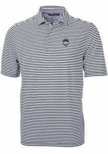 Cutter and Buck UConn Huskies Mens Navy Blue Virtue Eco Pique Stripe Short Sleeve Polo