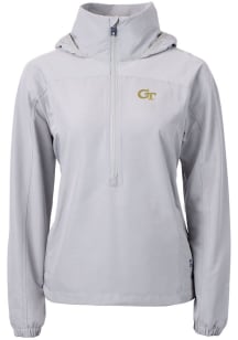 Cutter and Buck GA Tech Yellow Jackets Womens Grey Charter Eco Long Sleeve Pullover