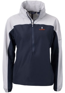 Womens Illinois Fighting Illini Navy Blue Cutter and Buck Charter Eco Long Sleeve Pullover