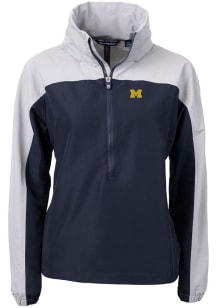 Womens Michigan Wolverines Navy Blue Cutter and Buck Charter Eco Long Sleeve Pullover