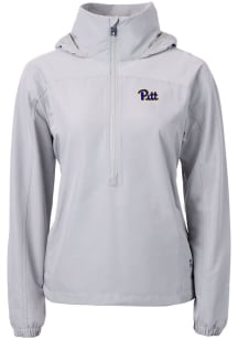 Cutter and Buck Pitt Panthers Womens Grey Charter Eco Long Sleeve Pullover