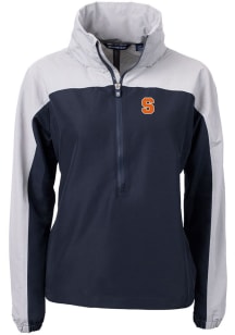 Cutter and Buck Syracuse Orange Womens Navy Blue Charter Eco Long Sleeve Pullover