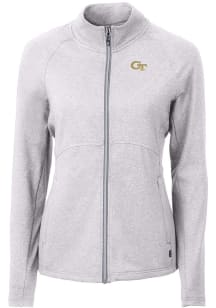 Cutter and Buck GA Tech Yellow Jackets Womens Grey Adapt Eco Knit Light Weight Jacket