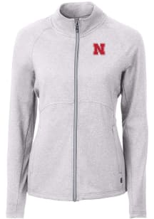 Cutter and Buck Nebraska Cornhuskers Womens Grey Adapt Eco Knit Light Weight Jacket