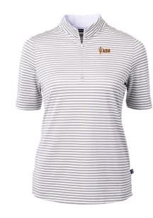 Cutter and Buck Arizona State Sun Devils Womens Grey Virtue Eco Pique Stripe Short Sleeve Polo S..