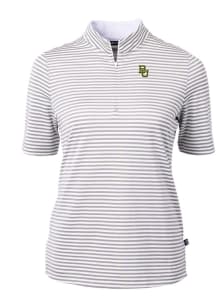 Cutter and Buck Baylor Bears Womens Grey Virtue Eco Pique Stripe Short Sleeve Polo Shirt