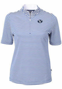 Cutter and Buck BYU Cougars Womens Blue Virtue Eco Pique Stripe Short Sleeve Polo Shirt