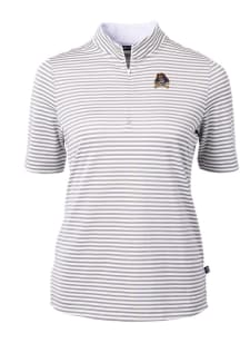 Cutter and Buck East Carolina Pirates Womens Grey Virtue Eco Pique Stripe Short Sleeve Polo Shir..