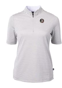 Cutter and Buck Florida State Seminoles Womens Grey Virtue Eco Pique Stripe Short Sleeve Polo Sh..