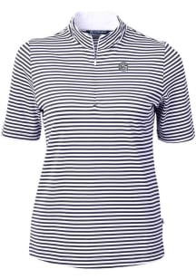 Cutter and Buck Georgetown Hoyas Womens Navy Blue Virtue Eco Pique Stripe Short Sleeve Polo Shir..