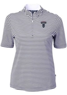 Cutter and Buck Howard Bison Womens Navy Blue Virtue Eco Pique Stripe Short Sleeve Polo Shirt