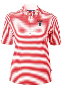 Cutter and Buck Howard Bison Womens Red Virtue Eco Pique Stripe Short Sleeve Polo Shirt