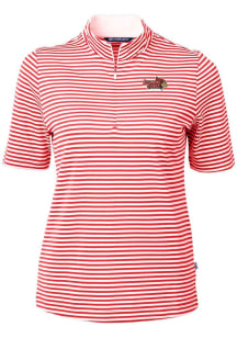 Cutter and Buck Illinois State Redbirds Womens Red Virtue Eco Pique Stripe Short Sleeve Polo Shi..
