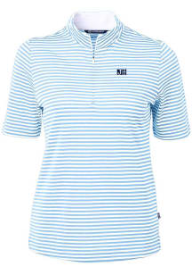 Cutter and Buck Jackson State Tigers Womens Light Blue Virtue Eco Pique Stripe Short Sleeve Polo..
