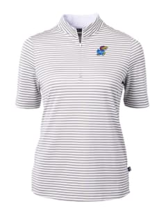 Cutter and Buck Kansas Jayhawks Womens Grey Virtue Eco Pique Stripe Short Sleeve Polo Shirt
