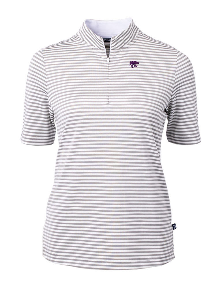 Cutter and Buck K-State Wildcats Womens Grey Virtue Eco Pique Stripe Short Sleeve Polo Shirt