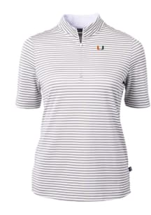 Cutter and Buck Miami Hurricanes Womens Grey Virtue Eco Pique Stripe Short Sleeve Polo Shirt