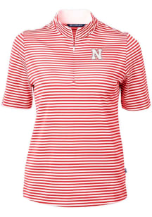 Cutter and Buck Nebraska Cornhuskers Womens Red Virtue Eco Pique Stripe Short Sleeve Polo Shirt