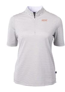 Cutter and Buck Pacific Tigers Womens Grey Virtue Eco Pique Stripe Short Sleeve Polo Shirt