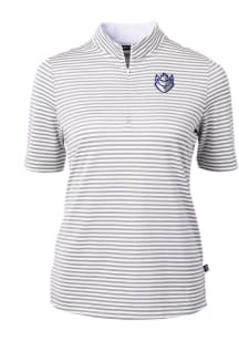 Cutter and Buck Saint Louis Billikens Womens Grey Virtue Eco Pique Stripe Short Sleeve Polo Shir..