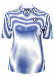 Cutter and Buck Saint Louis Billikens Womens Blue Virtue Eco Pique Stripe Short Sleeve Polo Shir..