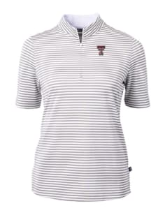 Cutter and Buck Texas Tech Red Raiders Womens Grey Virtue Eco Pique Stripe Short Sleeve Polo Shi..