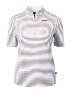 Cutter and Buck UConn Huskies Womens Grey Wordmark Virtue Eco Pique Stripe Short Sleeve Polo Shi..