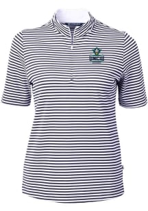 Cutter and Buck UNCW Seahawks Womens Navy Blue Virtue Eco Pique Stripe Short Sleeve Polo Shirt