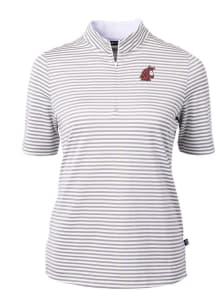 Cutter and Buck Washington State Cougars Womens Grey Virtue Eco Pique Stripe Short Sleeve Polo S..