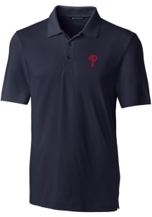 Cutter and Buck Philadelphia Phillies Mens Navy Blue Forge Stretch Short Sleeve Polo