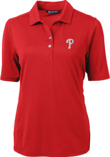 Cutter and Buck Philadelphia Phillies Womens Red Virtue Short Sleeve Polo Shirt