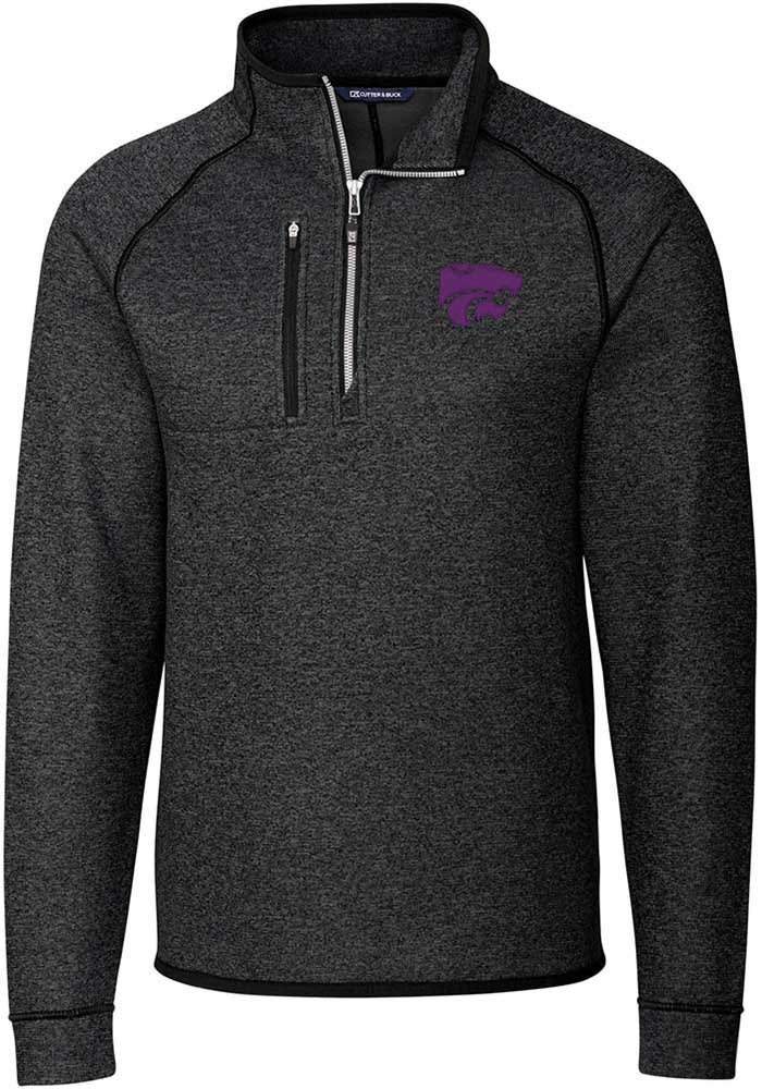 Cutter and Buck K-State Wildcats Mens Grey Mainsail Long Sleeve 1/4 Zip Pullover