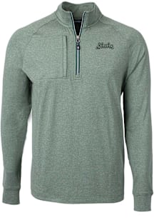 Cutter and Buck Michigan State Spartans Mens Green Adapt Heathered Long Sleeve Qtr Zip Pullover