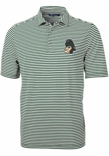 Mens Michigan State Spartans Green Cutter and Buck Virtue Stripe Short Sleeve Polo Shirt