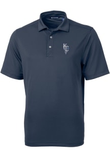 Cutter and Buck Kansas City Royals Mens Navy Blue City Connect Virtue Eco Pique Short Sleeve Pol..