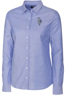 Cutter and Buck Kansas City Royals Womens City Connect Stretch Oxford Long Sleeve Blue Dress Shi..