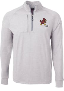 Cutter and Buck Iowa State Cyclones Mens Grey Adapt Heathered Stretch Long Sleeve 1/4 Zip Pullov..