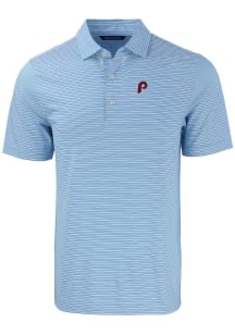 Cutter and Buck Philadelphia Phillies Mens Light Blue Forge Double Stripe Short Sleeve Polo